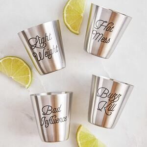 SANTA BARBARA STUDIOS Personality Funny Stainless Steel Set of 4 Shot Glasses